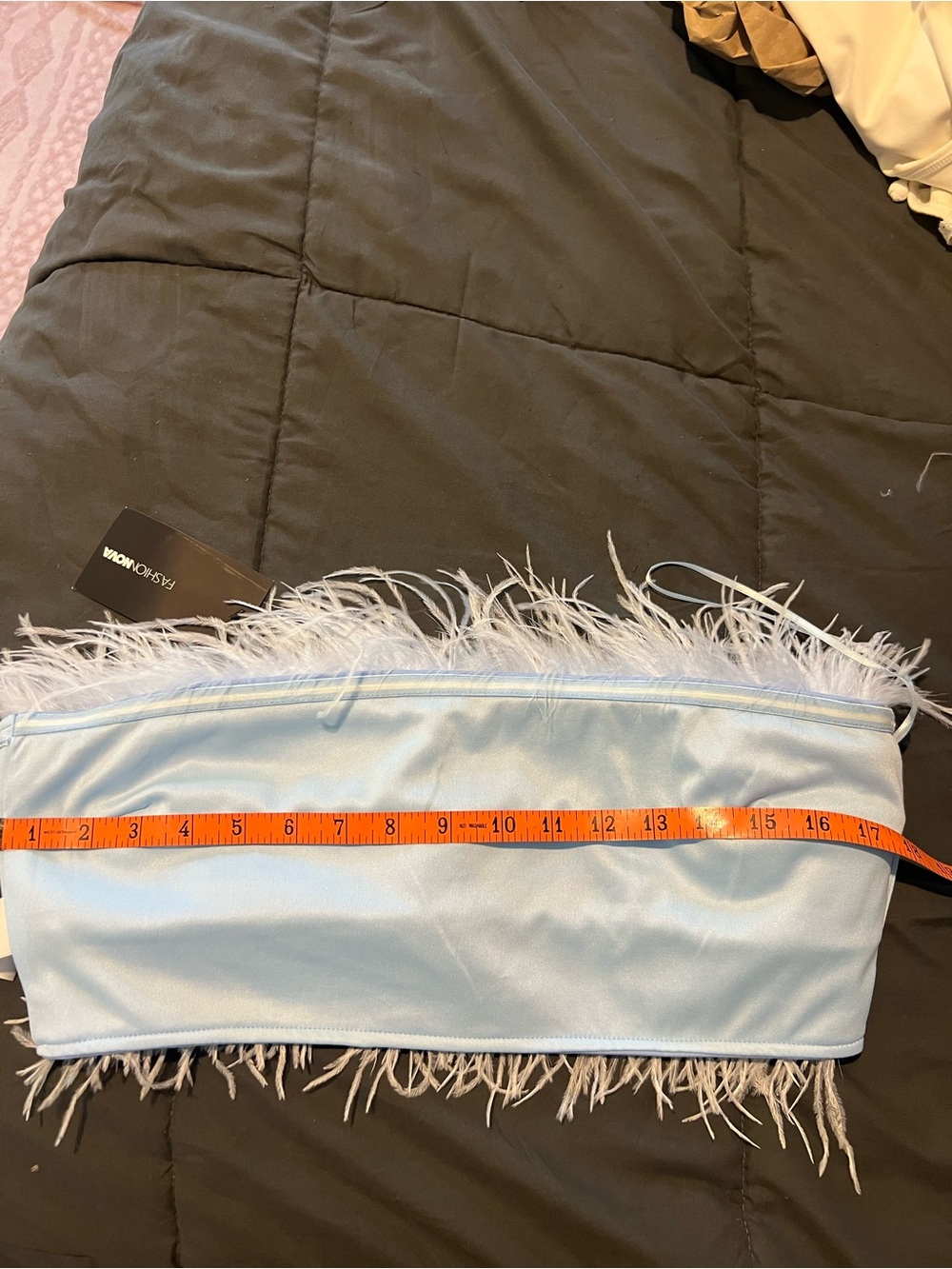 Fashion Nova Light Blue Feather Trim Strapless Tube Top - Picture 5 of 5